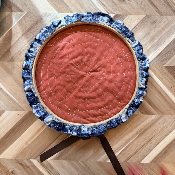 VTG Handmade Folded Fabric Star Quilted Wall Hanging Blue Brown 16"  Cottagecore - Picture 3 of 3